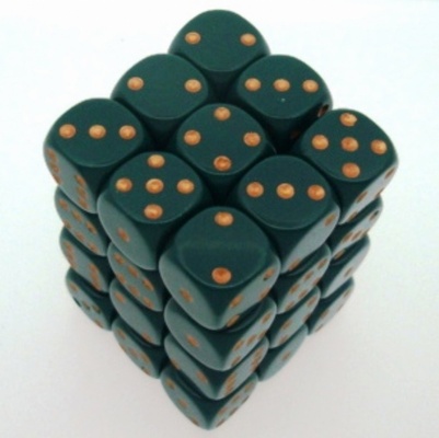 36 d6 Dice Chessex OPAQUE DIRTY GREEN gold OPACO VERDE SPORCO oro Dadi 25815