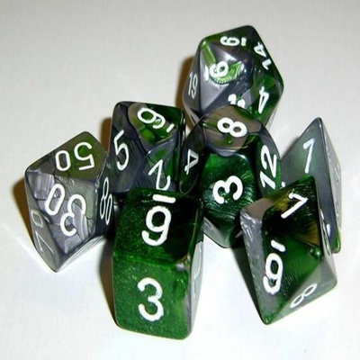 7 Die Set Chessex GEMINI GREEN STEEL Dice VERDE ACCIAIO Dadi Dado 26441