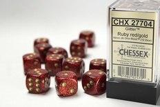 12 d6 Dice Chessex Polyhedral GLITTER RUBY GOLD 27704 Dadi