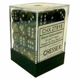 36 d6 Dice Set Chessex LEAF BLACK silver 27818 Dadi Foglia Nero oro