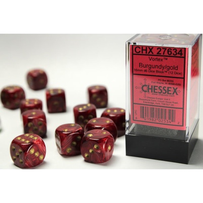 12 d6 Dice Chessex Vortex BURGUNDY GOLD 27634 Dadi