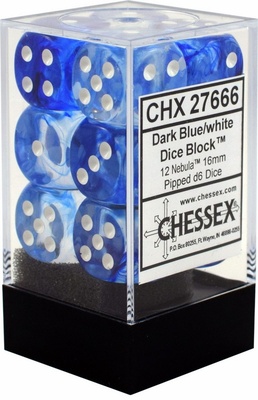 12 d6 Dice Chessex NEBULA DARK BLUE WHITE 27666 Dadi