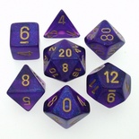 7 Die Set Chessex BOREALIS R.PURPLE gold Dice VIOLA REALE  oro Dadi Dado 27467