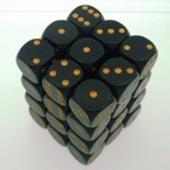 36 d6 Dice Chessex OPAQUE BLACK GOLD 25828 Dadi