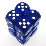 12 d6 Dice Chessex TRANSLUCENT BLUE WHITE 23606 Dadi