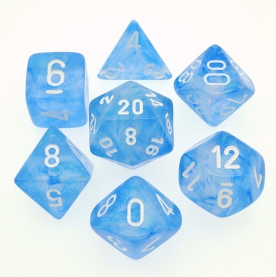 7 Die Set Chessex BOREALIS S.BLUE white Dice BLU CIELO bianco Dadi Dado 27426