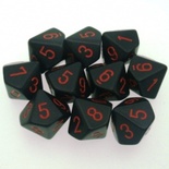 10 d10 Dice Set Chessex OPAQUE BLACK red 26218 Dadi OPACO NERO rosso