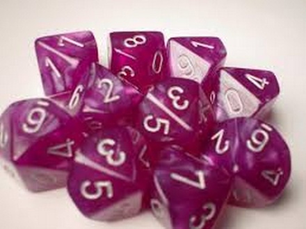 10 d10 Dice Set Chessex VELVET PURPLE silver 27277 Dadi