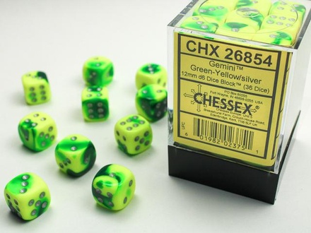 36 d6 Dice Chessex Gemini GREEN YELLOW 26854 Dadi VERDE GIALLO