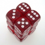 12 d6 Dice Chessex TRANSLUCENT RED WHITE 23604 Dadi