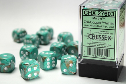 12 d6 Dice Set Chessex Marble OXI COPPER White 27604 OSSIDO RAME Bianco Dadi Dado