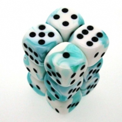 12 d6 Dice Set Chessex GEMINI TEAL WHITE 26644 Dadi CIANO BIANCO