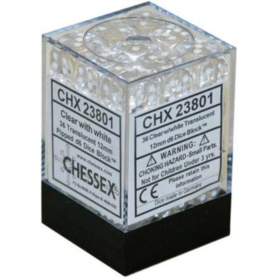 36 d6 Dice Chessex TRANSLUCENT CLEAR white 23801 Dadi Trasparente Bianco