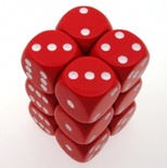 12 d6 Dice Chessex OPAQUE RED white OPACO ROSSO bianco Dadi 25604