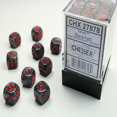 36 d6 Dice Chessex Polyedral VELVET BLACK RED 27878 Dadi