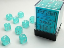 36 d6 Dice Chessex Frosted TEAL WHITE 27805 Dadi