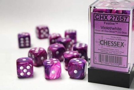 12 d6 Dice Chessex Festive VIOLET WHITE 27657 Dadi