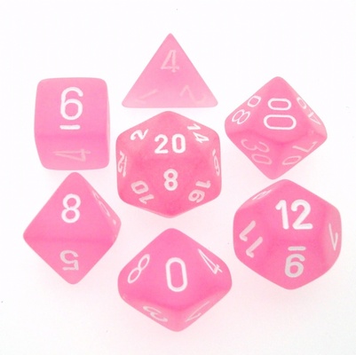 7 Die Set Chessex FROSTED PINK white Dice ROSA bianco Dadi Dado 27464