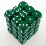 36 d6 Dice Chessex OPAQUE GREEN WHITE 25805 Dadi